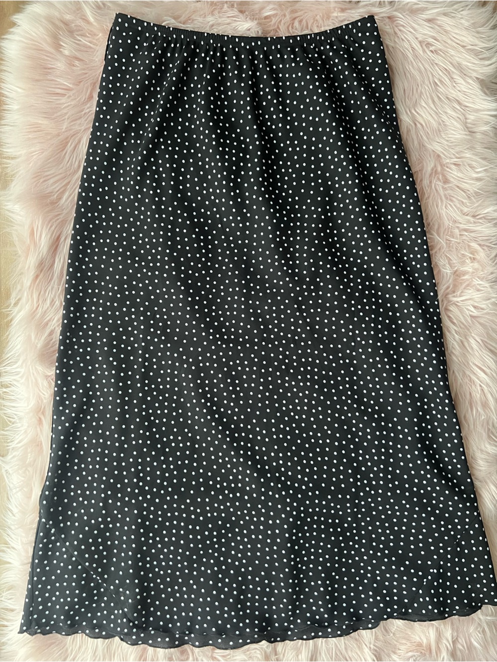 Vintage Black Midi Skirt with White Polka Dots